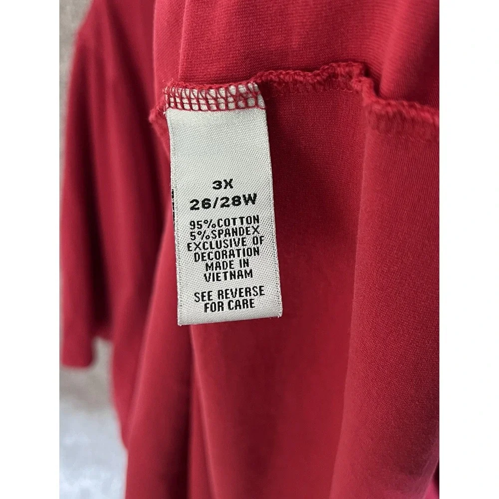 Catherines Top Womens Size 3X 26/28W Red Lace V-Neck Short Sleeve Stretch Shirt